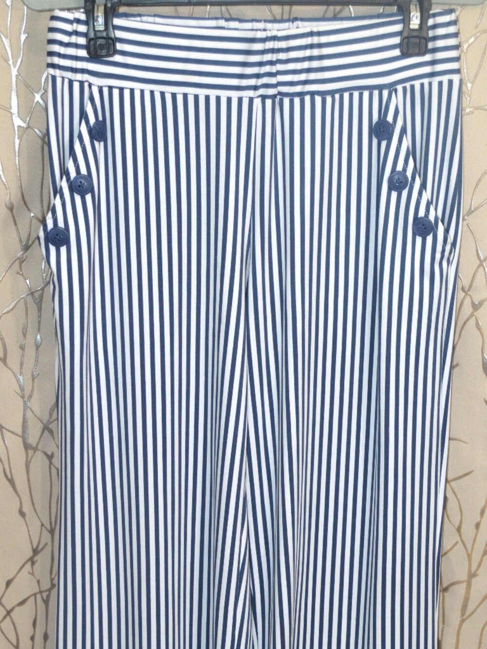 Robert Louis Wide-Leg Striped Pants – Navy/White – Talla S